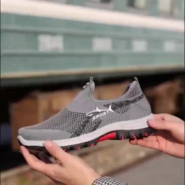 Sneakers, Brand- New Men's Breathable Mesh Slip- on Sports Running Shoes. The Solid- Color Fabric Upper Is Comfortable, Durable, Light, Elegant and Extremely Stylish.