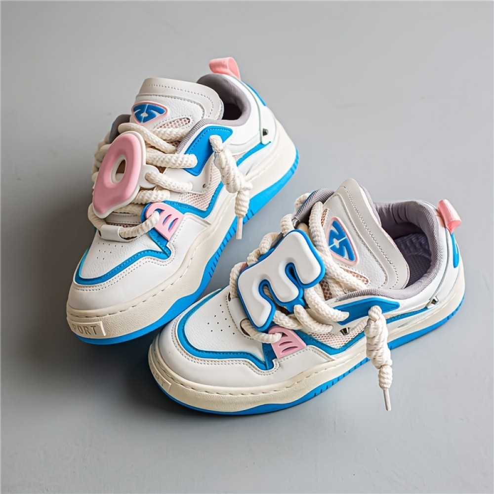 Ready-to-Wear Trend! Large Letter Decorative Knot Shoelaces Street Style Boys' Thick-Soled Height-Increasing Sneakers