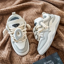Ready-to-Wear Trend! Large Letter Decorative Knot Shoelaces Street Style Boys' Thick-Soled Height-Increasing Sneakers