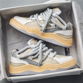 Men's Wide Width Chunky Platform Sneakers - Korean Retro Korean Wave K-Drama Inspired Shoes, Cushioned Heavy-Sole Lift (Pink Laces/Black) - Low-Top Lace-Up Casual Streetwear for Spring/Fall, Unisex-Friendly Footwear