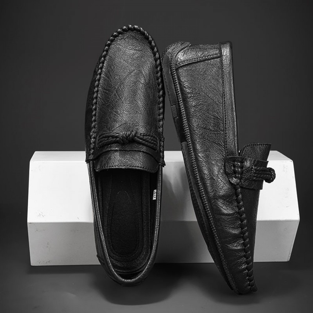 British Style Men'S Slip-On Shoes | Trendy Retro Loafers Casual Moccasins for Men, Upper, PVC Sole, Fabric Insole