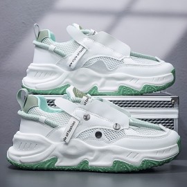 Men'S Low-Top Breathable Skate Sneakers - PU Mesh & Synthetic Upper, Durable PVC Sole, White with Brown Accents, Classic Fashion Sneakers for Casual, Running, Training & Workouts, Skate Shoes, Everyday Footwear, Sporty Design, Comfortable Fit