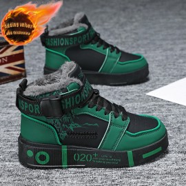 Men'S & High-Top Sneakers - Heavy-Duty Upper & PVC Sole | Lime Green/Black Rugged Outdoor Shoes with Plush Collar, Casual Athletic Boots, Family Matching, All-Season, Suitable for Running, Hiking & Daily Wear