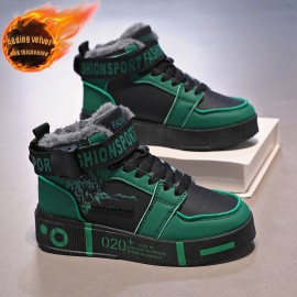 Men'S & High-Top Sneakers - Heavy-Duty Upper & PVC Sole | Lime Green/Black Rugged Outdoor Shoes with Plush Collar, Casual Athletic Boots, Family Matching, All-Season, Suitable for Running, Hiking & Daily Wear