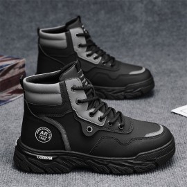 Classic Retro Korean-Style High-Top Casual Sports Shoes | Versatile Outdoor Hiking and Trekking Boots, Perfect for Both Men and Women, Solid Color, Upper, PVC Sole
