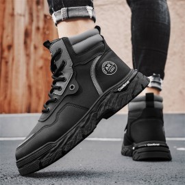 Classic Retro Korean-Style High-Top Casual Sports Shoes | Versatile Outdoor Hiking and Trekking Boots, Perfect for Both Men and Women, Solid Color, Upper, PVC Sole