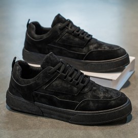 Men'S Breathable Korean-style Skate Shoes | New Trendy Versatile Student Casual Sports Sneakers with and PVC, Lace Closure, Solid Color, Low Top Design