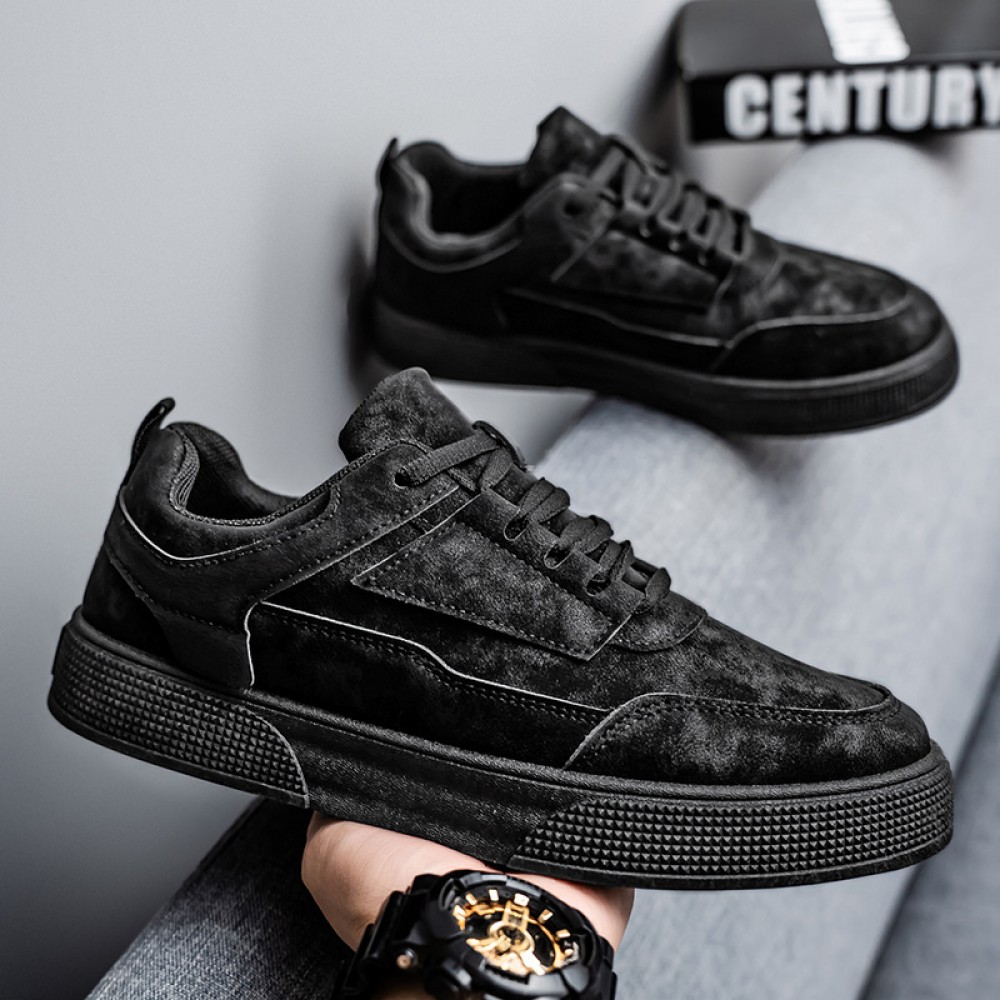 Men'S Breathable Korean-style Skate Shoes | New Trendy Versatile Student Casual Sports Sneakers with and PVC, Lace Closure, Solid Color, Low Top Design