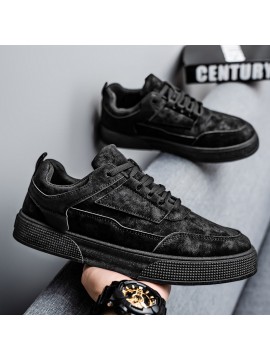 Men'S Breathable Korean-style Skate Shoes | New Trendy Versatile Student Casual Sports Sneakers with and PVC, Lace Closure, Solid Color, Low Top Design