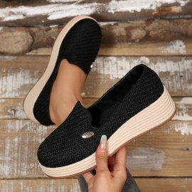 New Seasonal Classic Breathable And Comfortable Wedge-Heeled Slip-On Round-Toe Shoes (1.18-1.97inch)