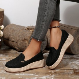 New Seasonal Classic Breathable And Comfortable Wedge-Heeled Slip-On Round-Toe Shoes (1.18-1.97inch)