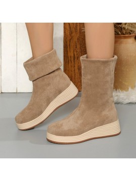 New Season Retro Velvet Comfortable Multi-Purpose Classic PU Round-Tip Mid-Calf Loafers