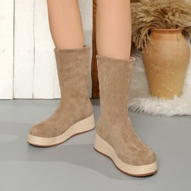 New Season Retro Velvet Comfortable Multi-Purpose Classic PU Round-Tip Mid-Calf Loafers