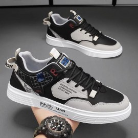 New Mens Korean-Style White Sneakers | Breathable Student Casual Outdoor Sports Trendy Shoes with Upper, EVA Sole, PVC Inner, Lace Closure, Low Top Design