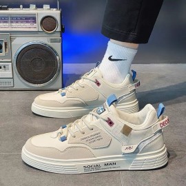 New Mens Korean-Style White Sneakers | Breathable Student Casual Outdoor Sports Trendy Shoes with Upper, EVA Sole, PVC Inner, Lace Closure, Low Top Design