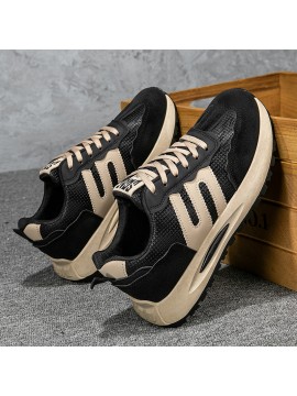 Korean-Style Platform Sneakers - Heavy Sole, Upper & Rubber Platform Shoe - Low-Top Lace-Up Casual Wear Suitable for Sports, Everyday Use - Unisex Footwear