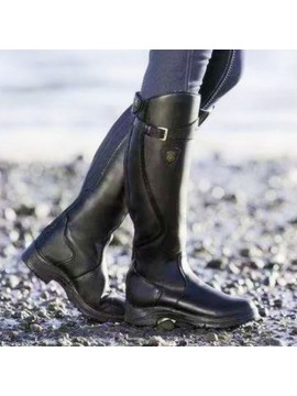 Large Size Women'S Long Boots | European American Style, Flat Round Toe, Low Block Heel, Rubber Upper and Sole