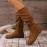 Christmas : Women'S Western-style Mid-calf Boots. Retro Round Toe, Flat Sole, Side Zipper. Soft Fabric Upper. Versatile Casual Winter Boots, Suitable For Skirts And Pants. Shipped Quickly From Local Warehouse.