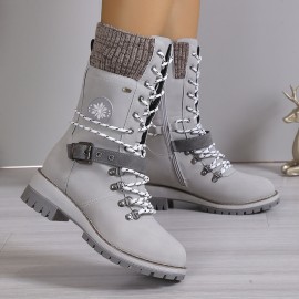 Women'S Winter Snow Boots with Thickened Rubber Sole & Plush - High-Top Ankle Support, Round Toe, Flat Heel, Buckle Strap & Zipper Closure, Warm Insulated Mid-Calf Boots for Ice & Snow, Casual & Semi-Formal Outfits () - Easy-Care Synthetic Upper