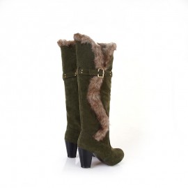 New Style Collar Thick Lined Boots Metal Buckle Fashion Snow Boots Thick High Heel Mid-Calf Boots, Women Shoes