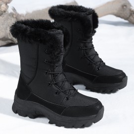 Women's Fleece-Lined High Quality Snow Boots with Non-Slip Sole - Winter Warm Tall Boots, Wide Width Toe, Upper & PVC for Ice, Snow, Slush - Cold Weather Shoes for,, Casual (Hand Washable)