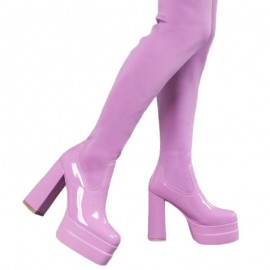 Chunky Heel Sexy Over-the-Knee Sock Boots for Women | Platform European and American Style High Heel Fashion Boots, Autumn New Large Size, Fabric Upper, Round Toe, Slip-on Closure