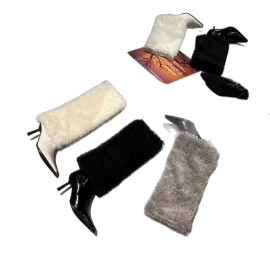 Winter White Knee-High Boots | Women'S Pointed Toe Heeled Boots, New European American Style, Furry Warm, Zipper Closure, High Stiletto Heel, Fabric Upper and Inner, Sole, Plush