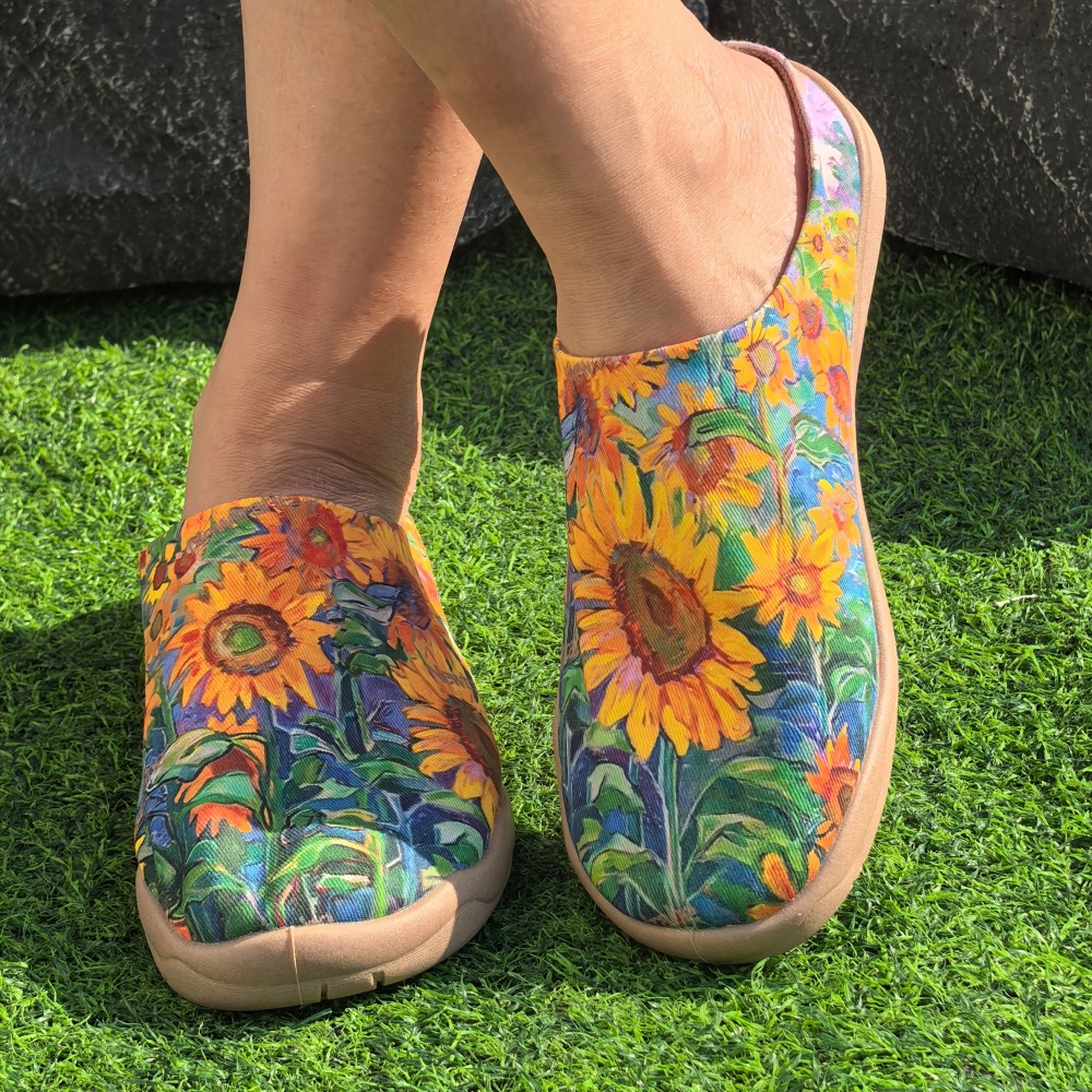 Women'S Sunflower Print Casual Sneakers - Vibrant Floral Design, Orange Base Color, Lightweight Fabric Upper, PU Sole, Comfortable All-Season Shoes for Casual Attire, Versatile Slipons|Casual Women'S Shoes|Comfortable Wear