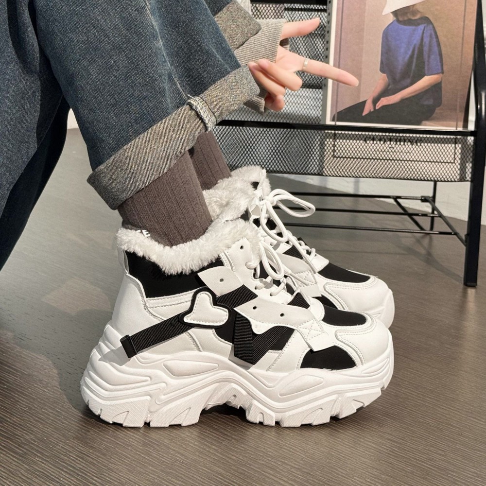 Women' Winter Thermal Boots - Fleece-Lined Warm Chunky Platform Sneakers with High-Top Ankle, Cushioned Sole & PVC - - Black Shoes for Weather, Walking,, Casual Attire