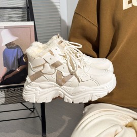 Women' Winter Thermal Boots - Fleece-Lined Warm Chunky Platform Sneakers with High-Top Ankle, Cushioned Sole & PVC - - Black Shoes for Weather, Walking,, Casual Attire