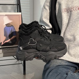 Women' Winter Thermal Boots - Fleece-Lined Warm Chunky Platform Sneakers with High-Top Ankle, Cushioned Sole & PVC - - Black Shoes for Weather, Walking,, Casual Attire