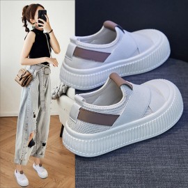 Korean Style Canvas Shoes Women | Summer New Student Running Casual Sneakers, Solid Color, Round Toe, Lace-up Closure