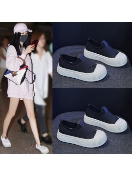 Korean Style Canvas Shoes Women | Summer New Student Running Casual Sneakers, Solid Color, Round Toe, Lace-up Closure