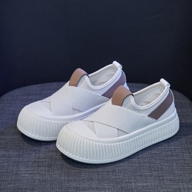 Korean Style Canvas Shoes Women | Summer New Student Running Casual Sneakers, Solid Color, Round Toe, Lace-up Closure