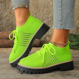Round Toe Front Lace-Up Flats for Women, Casual Knitted Breathable Multi-Color Shoes, Women Shoes