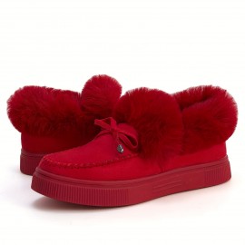 Winter Flat Boots Warm Durable Shoes Casual Fashion Fur Lining Ankle Snow Boots Loafer Flats Platform Thick Plush Shoes For Women