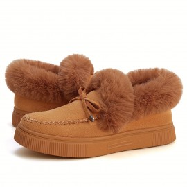 Winter Flat Boots Warm Durable Shoes Casual Fashion Fur Lining Ankle Snow Boots Loafer Flats Platform Thick Plush Shoes For Women
