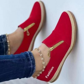 New Zipper Casual Women's Shoes, Solid Color Platform Espadrille Sneakers