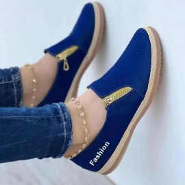 New Zipper Casual Women's Shoes, Solid Color Platform Espadrille Sneakers
