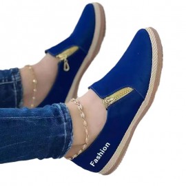 New Zipper Casual Women's Shoes, Solid Color Platform Espadrille Sneakers