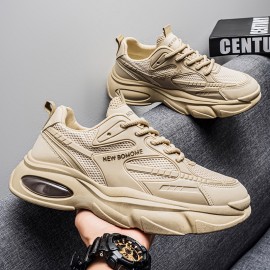 Men's & Unisex Thick-Soled Sneakers - Breathable  Upper & PVC Sole, Low-Top Lace-Up Casual Running Shoes Suitable for Gym,, Casual Attire - Heavy Tread Dad Sneakers