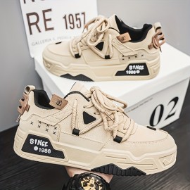 Men's Skate Sneakers - Comfortable Non-Slip Breathable Lace-Up Shoes with Thick Rubber Soles Suitable for All- Wear - Low-Top Round Toe Skate Shoes for Skateboarding, Casual & Everyday Use - Skate Shoes for Men