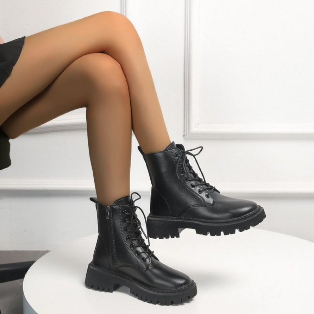 New Seasonal Korean-style Versatile Round-top PU Side-zip Mid-heel(1.18-1.97inch) Square Heel Short Boot for Fashion Wear