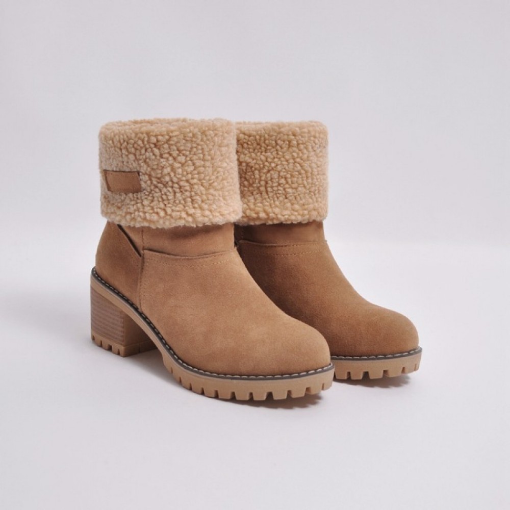 Women's -Lined Winter Boots with Chunky Heel & Slip-Resistant Sole - Warm Round-Toe Booties Suitable for Cold Weather, /Korean Style (), Women Shoes