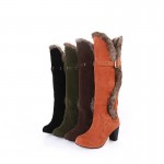New Style Collar Thick Lined Boots Metal Buckle Fashion Snow Boots Thick High Heel Mid-Calf Boots, Women Shoes