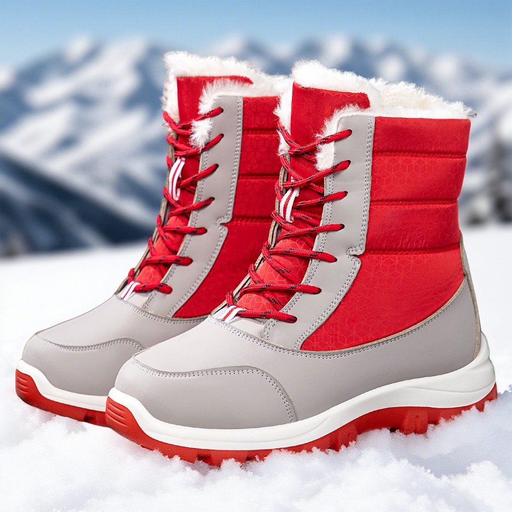 Women's Winter Snow Boots - Slip-Resistant Lace-Up High-Top Boots with Plush Lining, Thick Insulated Warmth, Cushioned Insole & Arch Support - Red Colorway, Winter Boots for Women, Snow Boots for Women, Snow Boots for Men, Women Shoes