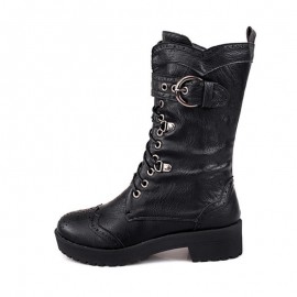 Women'S Mid Calf Boots | Motorcycle and Combat Style, Lace Up Strap, Adjustable, Casual Western Fashion with Platform Heel and Zipper Closure