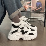 Women' Winter Thermal Boots - Fleece-Lined Warm Chunky Platform Sneakers with High-Top Ankle, Cushioned Sole & PVC - - Black Shoes for Weather, Walking,, Casual Attire