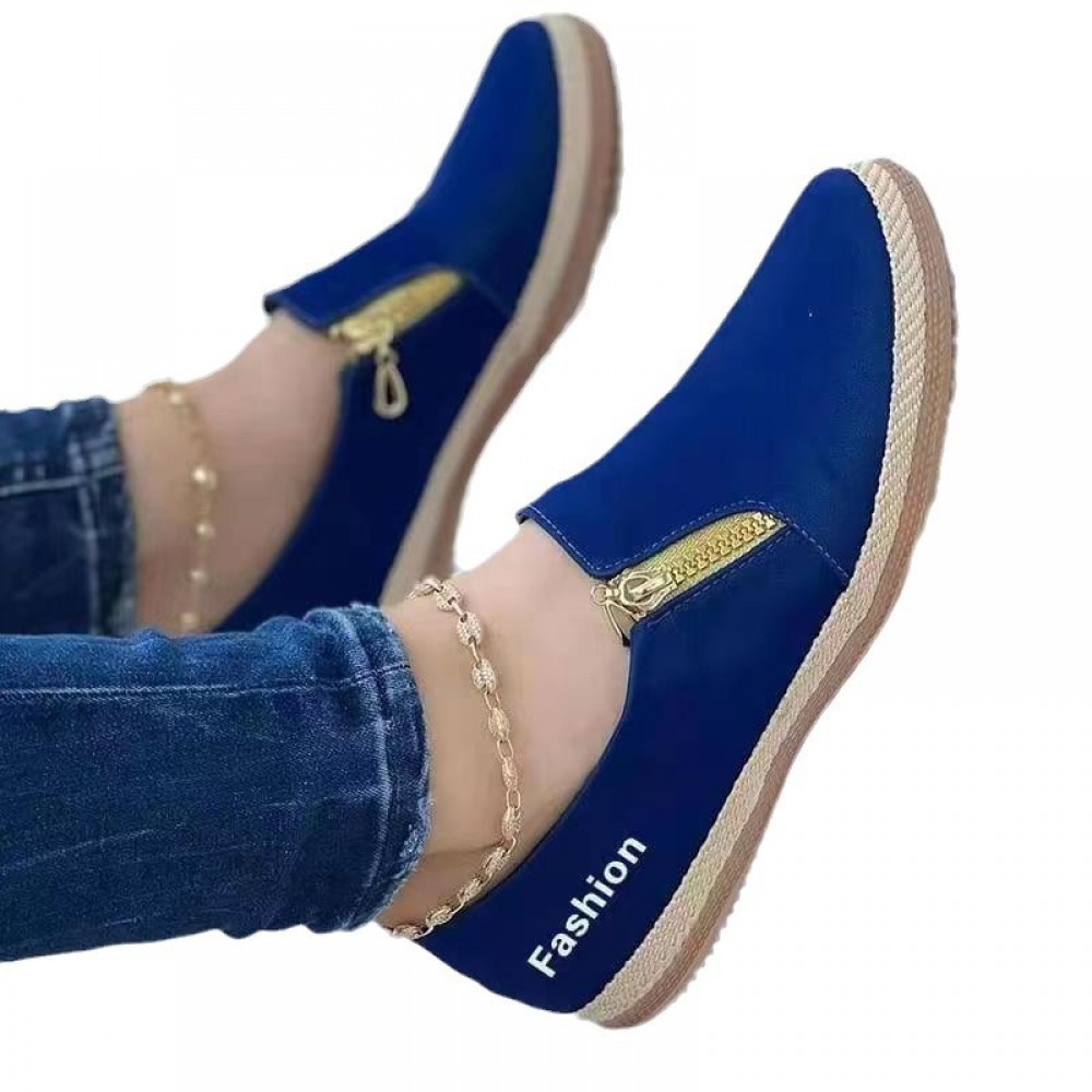 Large Size Zipper Style Casual Women'S Shoes | Spring and Autumn Solid Color Platform Sole Hemp Rope Shoes with Round Toe, Canvas Upper, Fabric Lining, Women Shoes