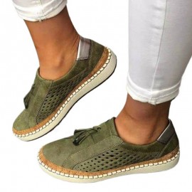 Plus Size Women'S Lace-Up & Slip-On Sneakers | Casual Two-Color Striped Sole Patchwork Tassel Detail Low-Top Single Shoes - Fall Fashion Wide Width Comfortable Footwear